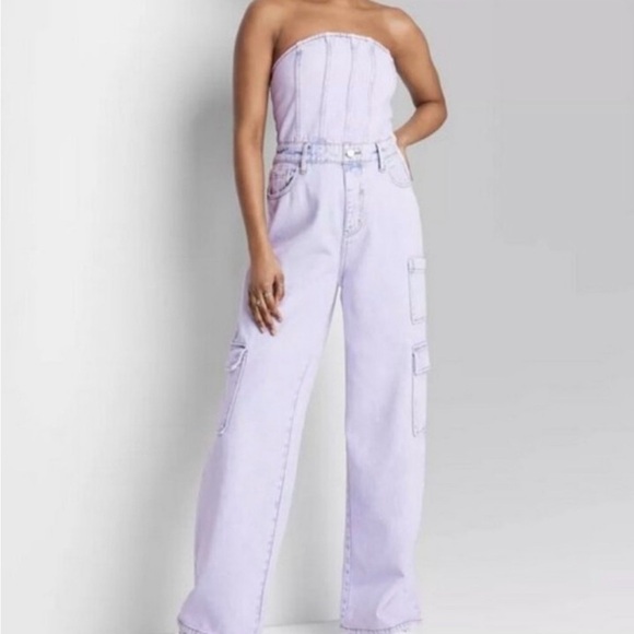 *NEW* Denim Cargo Wide Leg Tube Jumpsuit - Picture 1 of 7